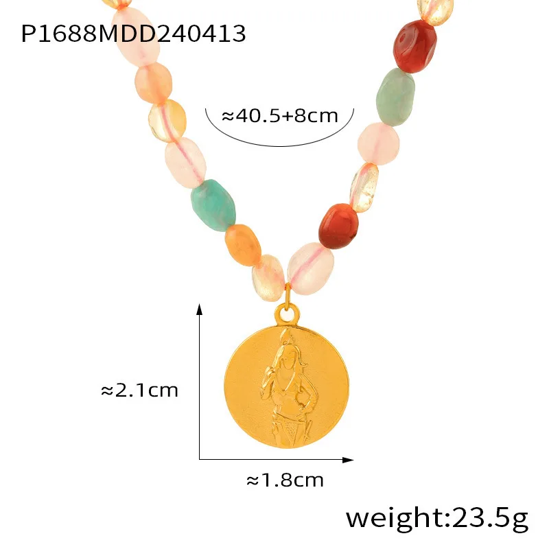 Necklace Set For Fashion Women Stainless Steel Colorful Nature Stone Chain Beaded Luxury Jewelry Party Wedding Gift