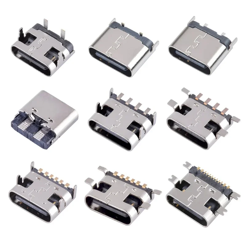 10Pcs USB Connector Type C Female Charging Port Jack 2/4/6/16 Pin Type-C Socket PCB Soldering SMD SMT DIY Repair Type C Adapter
