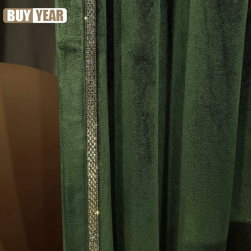 American Green Light Luxury Diamond Curtain Full Blackout New European Velvet Curtains for Living Dining room Bedroom Custom