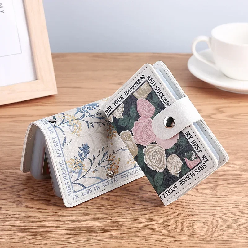 20pcs/pouch Flower Drawing Style Card Case PU Leather Material Anti-demagnetisation Multi-card Position Large Capacity Suit