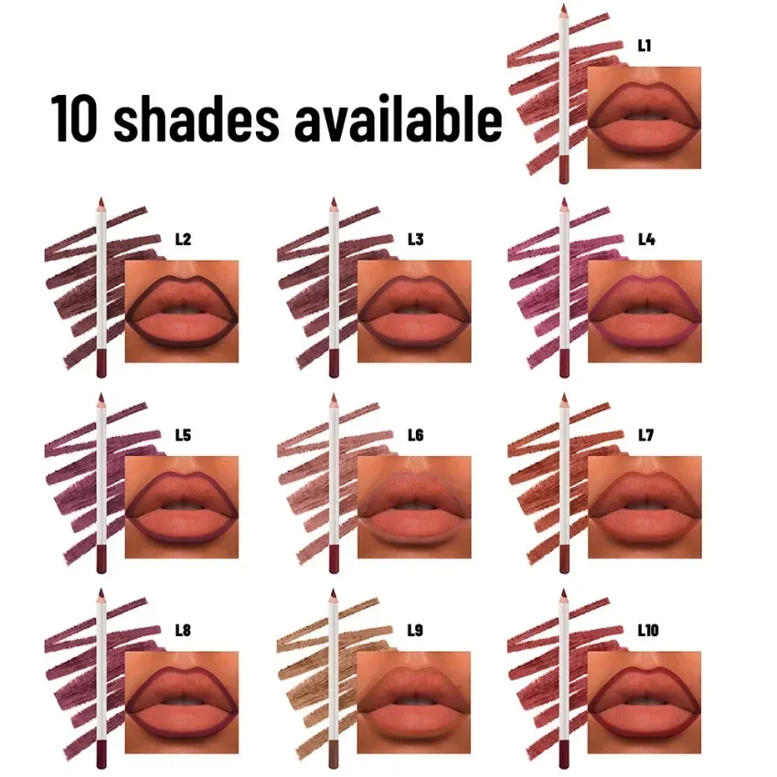 Private Label 10shades Long-wear Lipliner No-fading Smooth No-feathering Long Lasting Easy To Wear Custom Bulk Makeup