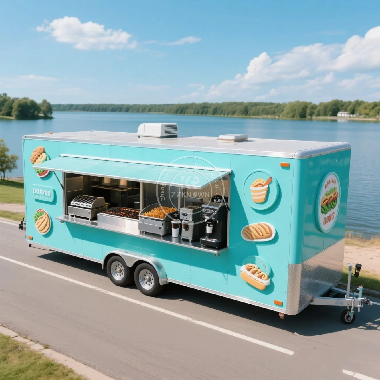 Remolque de camión de comida para Pizza, camión de comida rápida, cocina completa, carrito para perritos calientes, parrilla, remolque de comida móvil para Pizza con porche a la venta