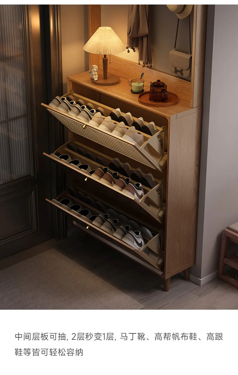 b11-Dust Cover Narrow Shoe Cabinet Design Strong Space Saving Shoe Organizer Storage Solid Wood Porta Scarpe Furniture For Home