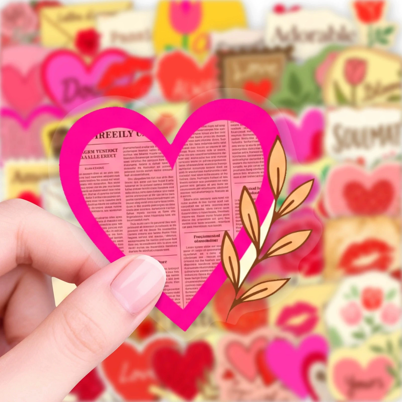 50 Pcs Vintage Confession Love Theme Stickers PET Heart Rose Romantic Waterproof Decals for Laptop Gift