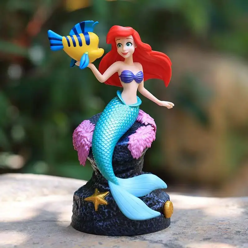 Disney Ariel Anime Figure Character Peripherals Little Mermaid Sitting Statue Fish Tank Model Dolls Ornaments Kids Special Gift