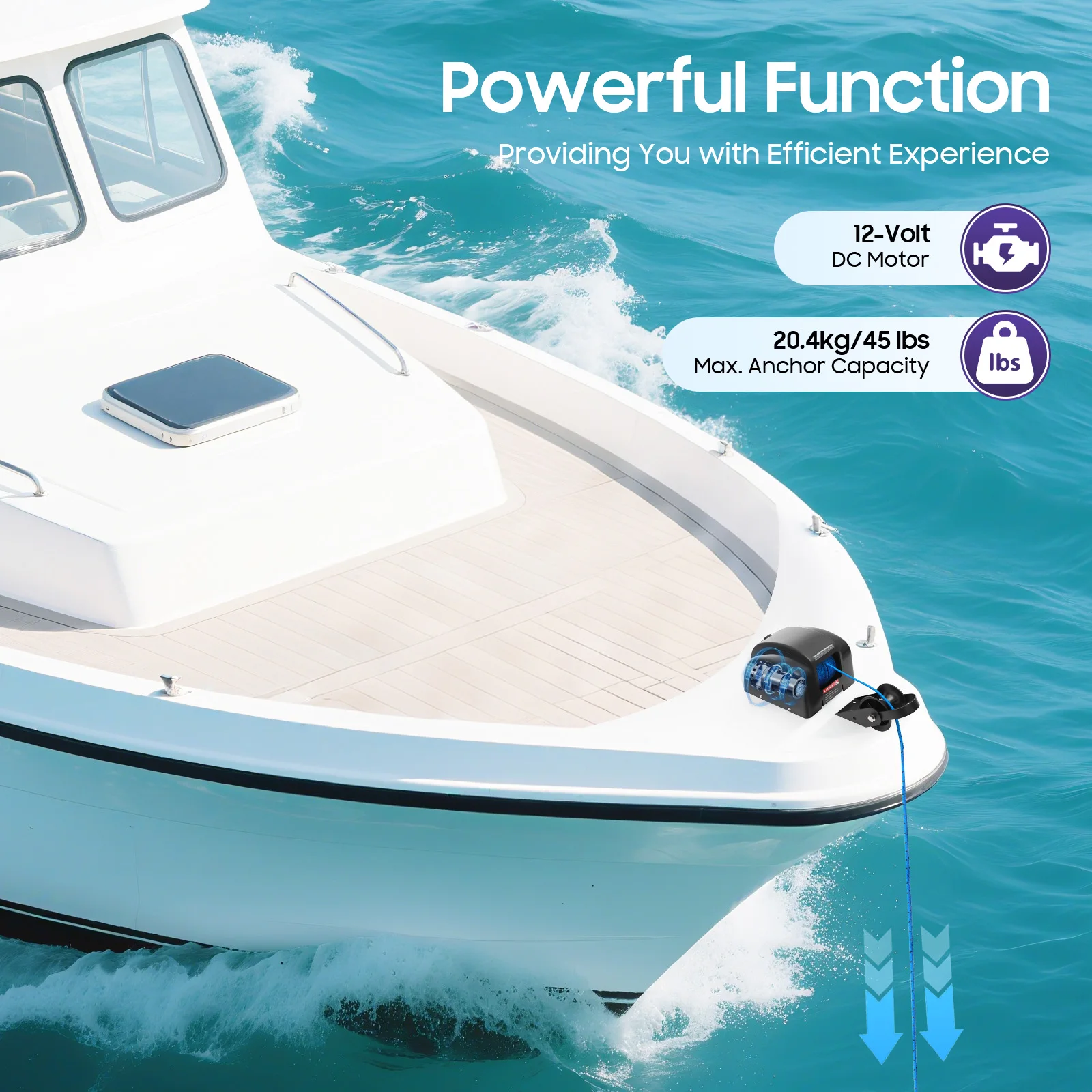 Boat Anchor Winch Electric 12V 45lbs Max Load 100ft Braided Rope 700lbs Breaking Strength with Remote for 24ft Vessel view 3
