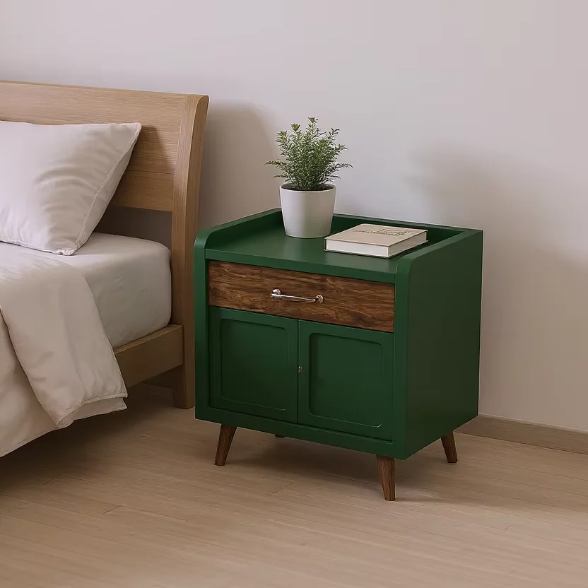 Z DU'S Modern Solid Wood Nightstand With Creative Green Coating, Practical And Visually Pleasing. Features Multiple Storage Spac