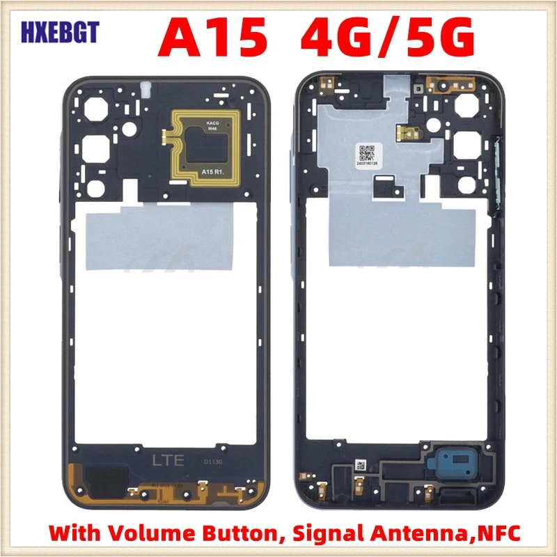 Middle Frame Housing Bezel For Samsung Galaxy A15 4G/5G Back Faceplate Front Frame Chassis + Volume Button Repair Parts