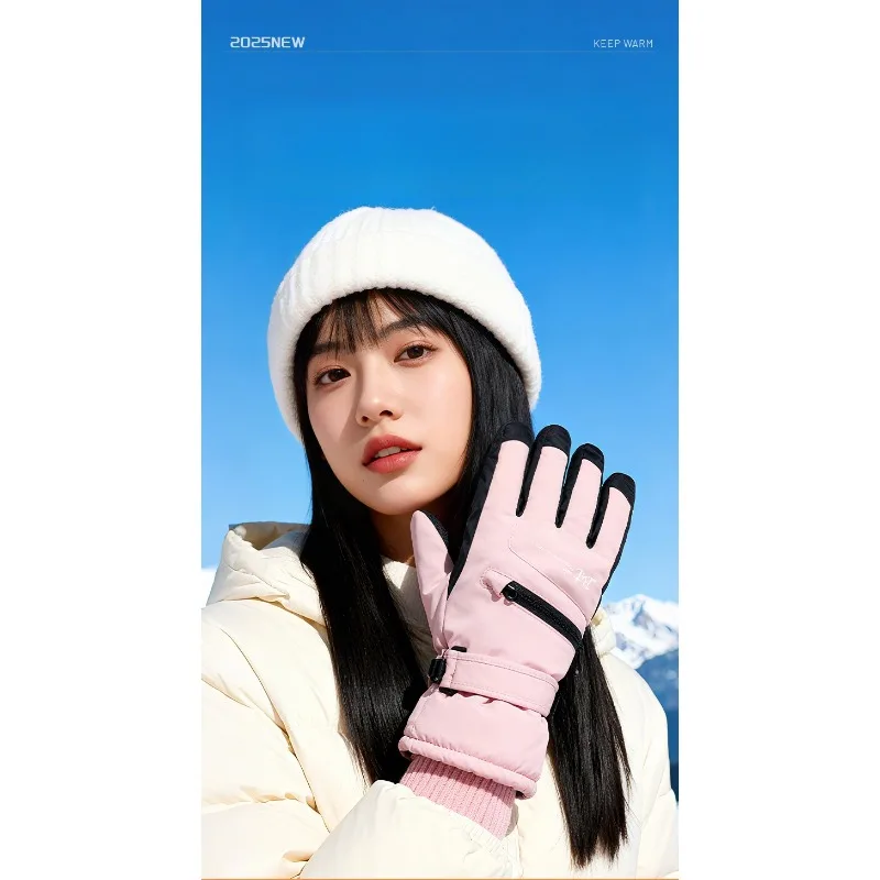 

Winter waterproof and velvet skiing gloves, outdoor hiking anti slip gloves, women's touch screen gloves