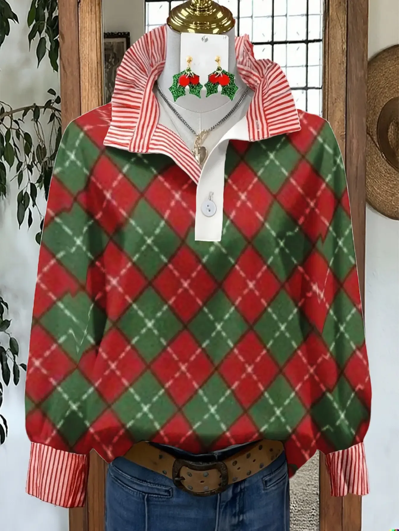 2026 Women's Spring and Autumn Winter Collection Women's Stand up Collar Long Sleeve Shirt,  Christmas Gift