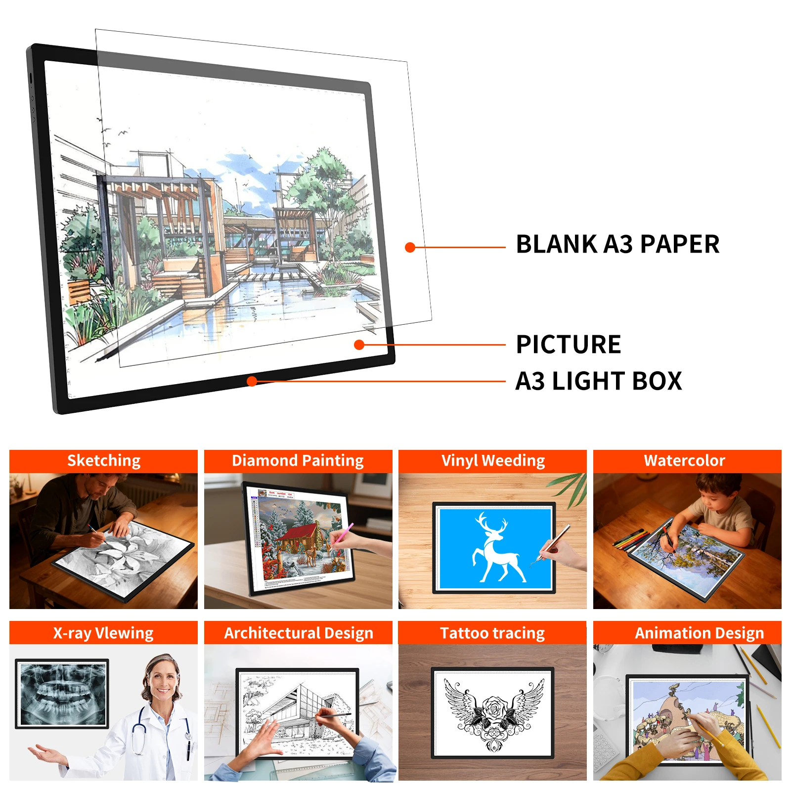 Kabelloses A3 LED-Lichtpad mit 3000mAh Wiederaufladbarem Akku, 3 Farben Stufenlos Dimmbar und 6 Helligkeitsstufen Einstellbar – Detail 8