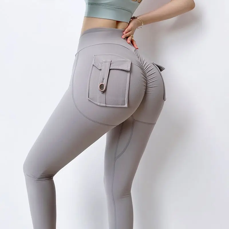 Overalls Invisible Zipper Open Crotch Pants High Waist Yoga Pants Women's Sports Tight Sex Trousers with Pockets Sexy Leggings