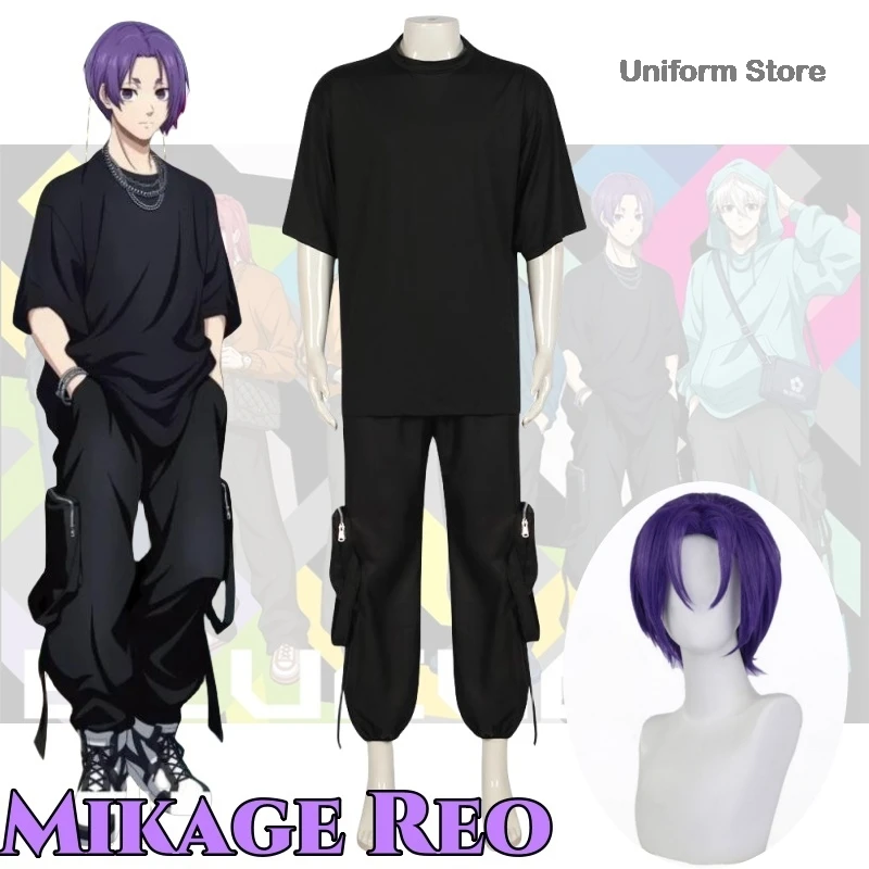 

Anime BLUE LOCK Cosplay Costume Clothes Wig Uniform Cosplay Mikage Reo Unisex Informal Dress Black Tops Pants Halloween Party