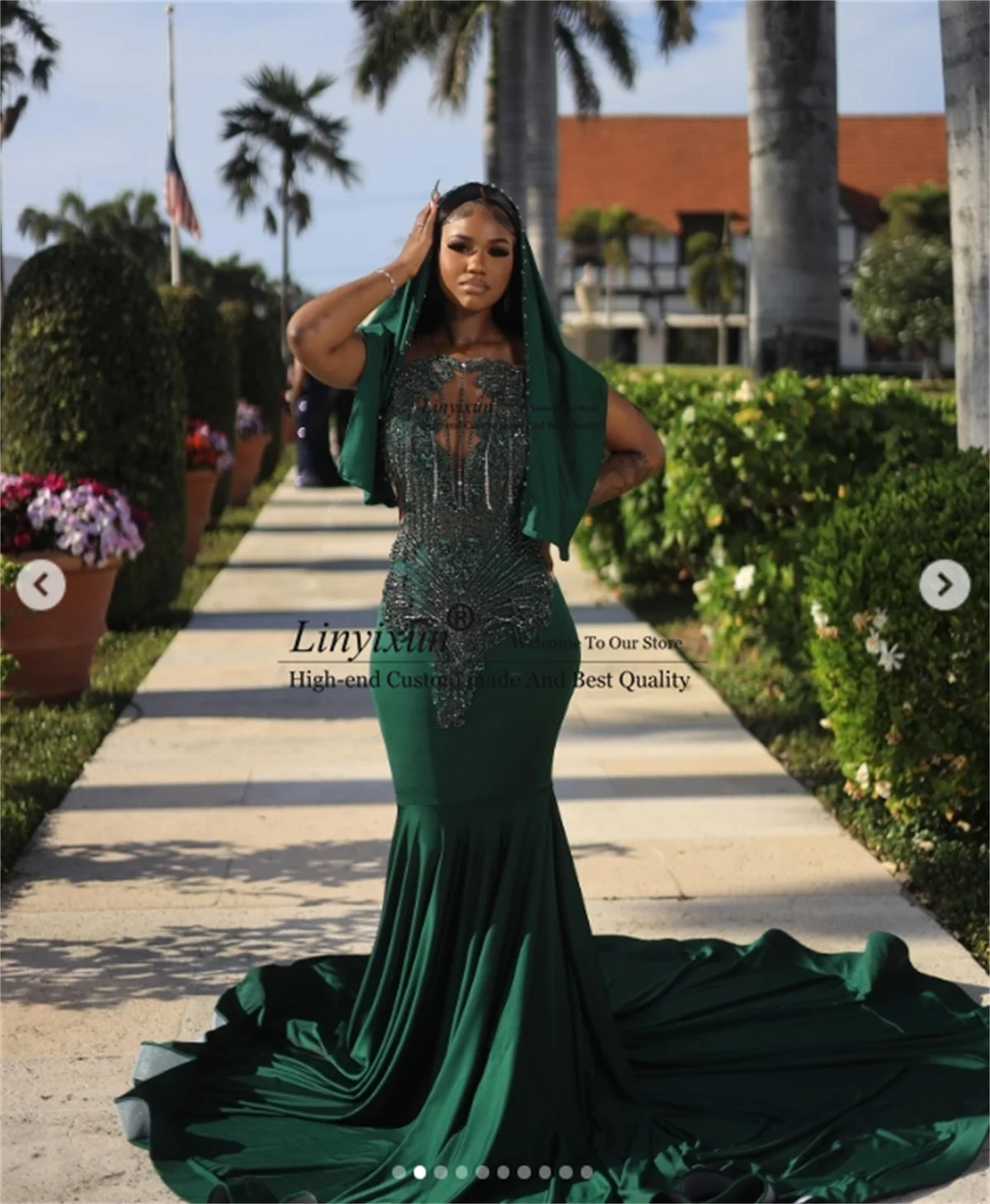 Luxe kralen strass galajurk voor zwart meisje op maat gemaakte zeemeermin bruiloft feestjurk elegante rechter trein robe de soiree