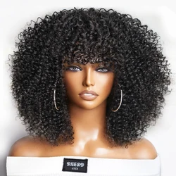 Short Brazilian Afro Kinky Curly Wig With Bangs Highlight Glueless Full Machine Wig 250 Density For Black Women Human Hair