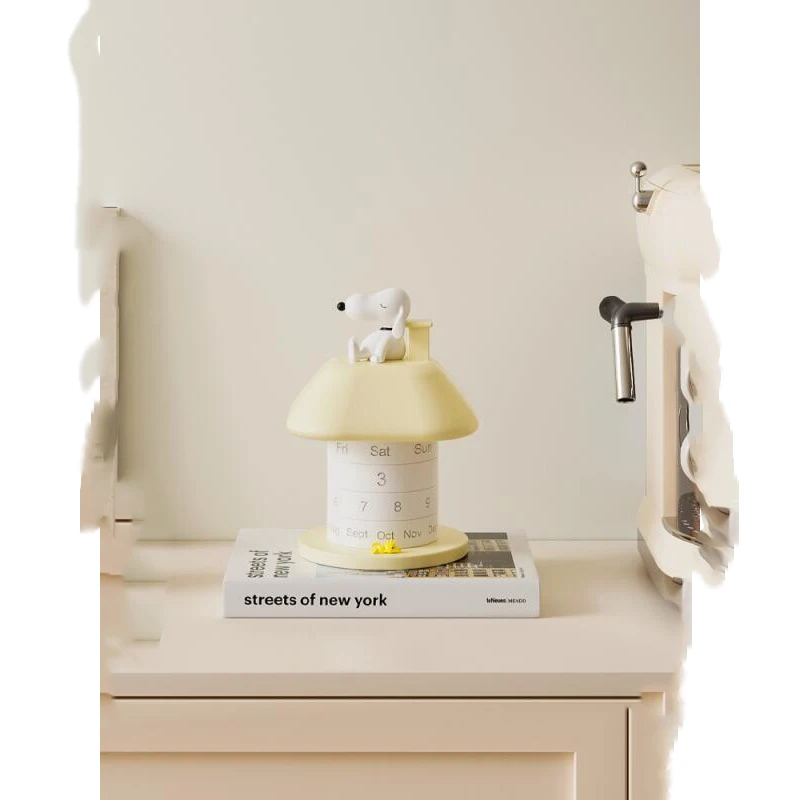 Snoopy Rotatable Perpetual Calendar Kawaii Cream Style Resin Desk Ornament Cute House Shape Table Decor Festival Gift for Home view 5