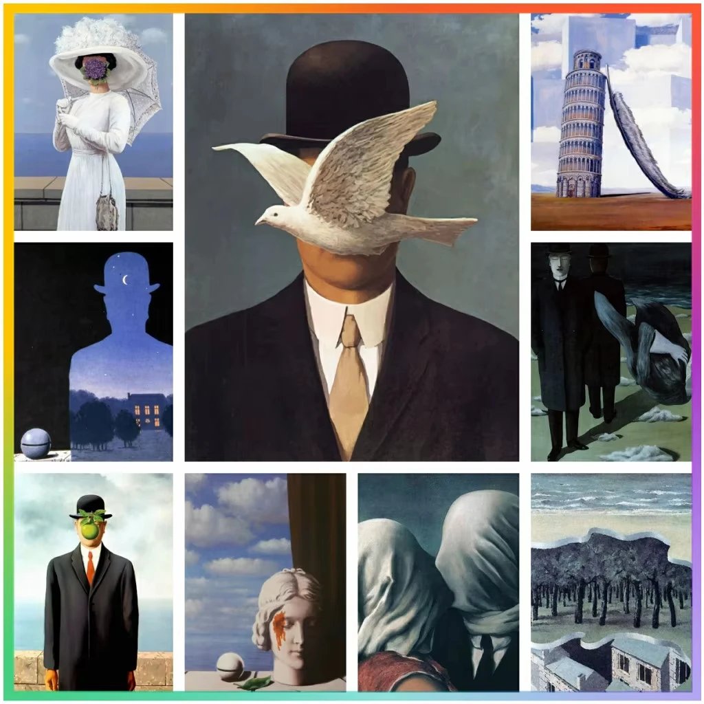 Rene Magritte Surrealismus-Kunstwerk Diamantmalerei Stickerei 5D DIY Kunst Kreuzstich Künstliches Mosaik Gartendekoration Geschenk für Erwachsene S