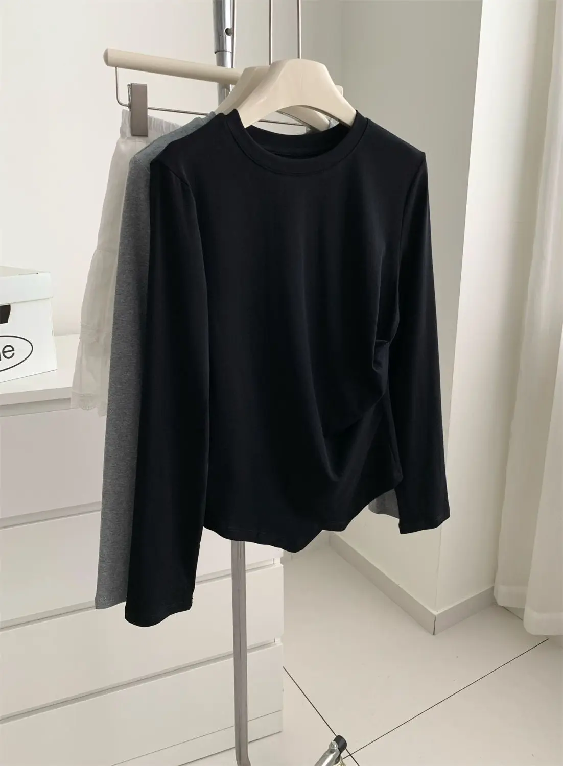 Camisetas de manga larga para adolescentes y mujeres, puño plisado con cordón en la cintura, artístico, moderno, Preppy, en capas, limpieza inteligente y nítida