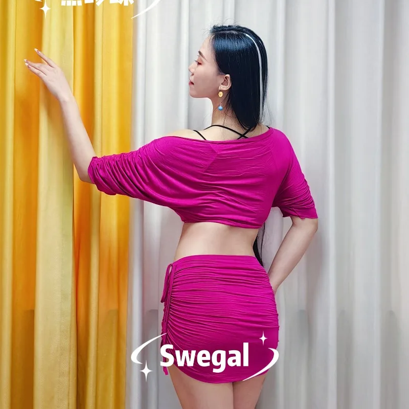 

Customized SWEGAL Belly Dance Dragon Fruit Bat Sleeves with Short Skirt Beginner Large Fold Small Bag Skirt Modal