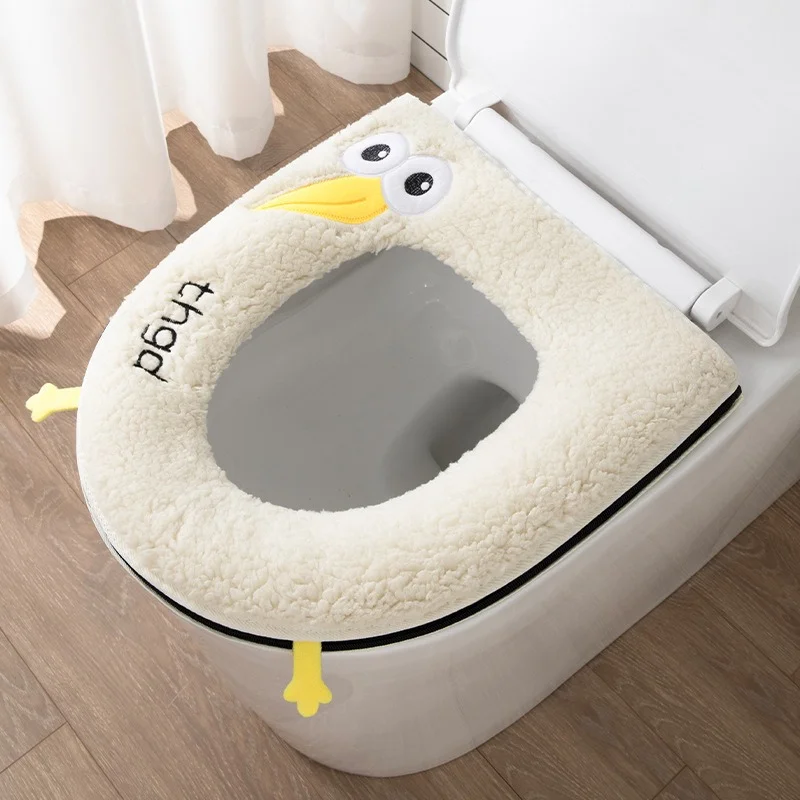

1Pc Plush Velvet Toilet Seat Cover - Winter Cozy Cushioned Gasket with Zipper & Handle, Universal Washable Bathroom Mat