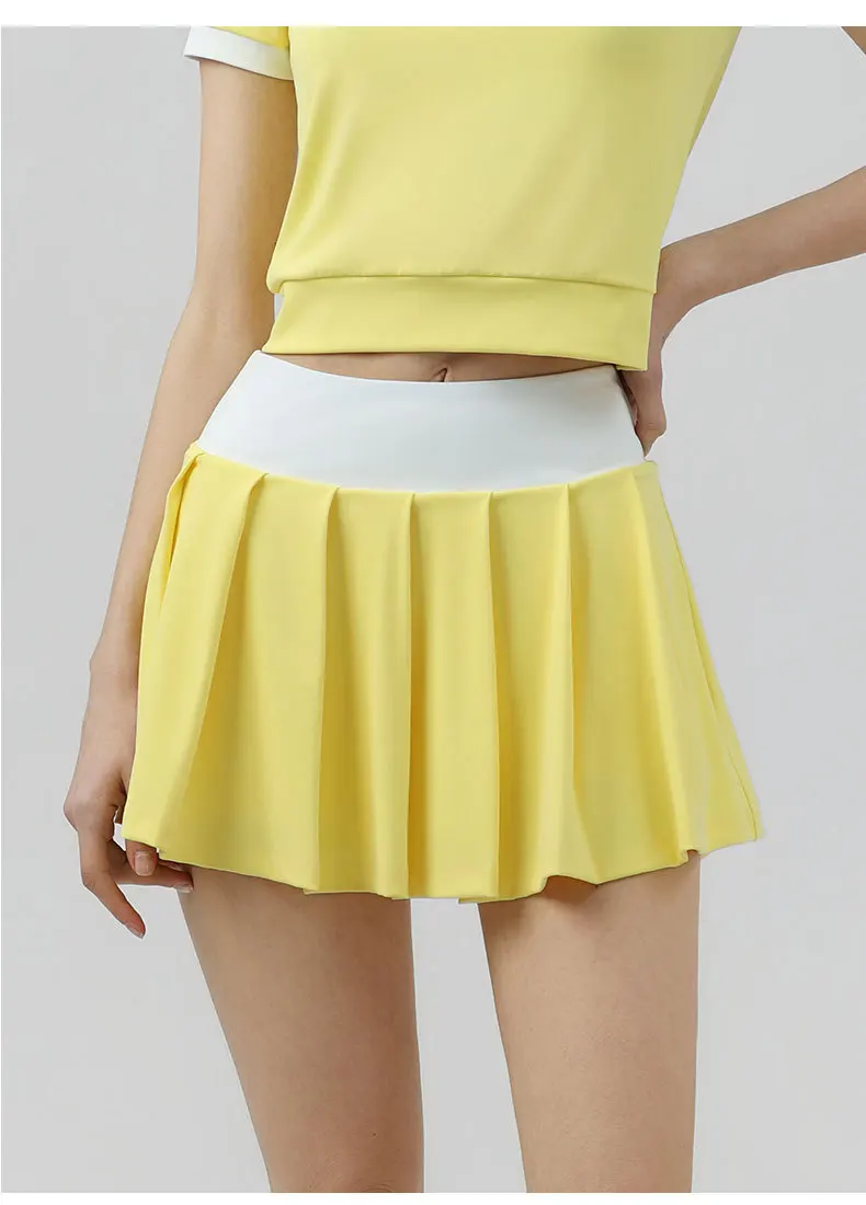 

Быстросохнущая женская юбка-шорты с высокой талией для йоги, имитация двух частей, плиссированная, для занятий спортом на открытом воздухе, бега, фитнеса, тенниса