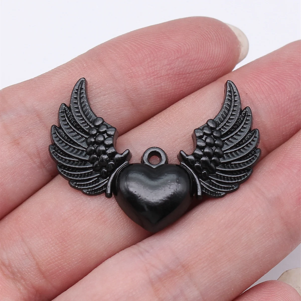 WYSIWYG 4pcs 36x27mm Vintage Heart With Angel Wing Charms For Jewelry Making Antique Bronze Color & Black Heart Wing Charms