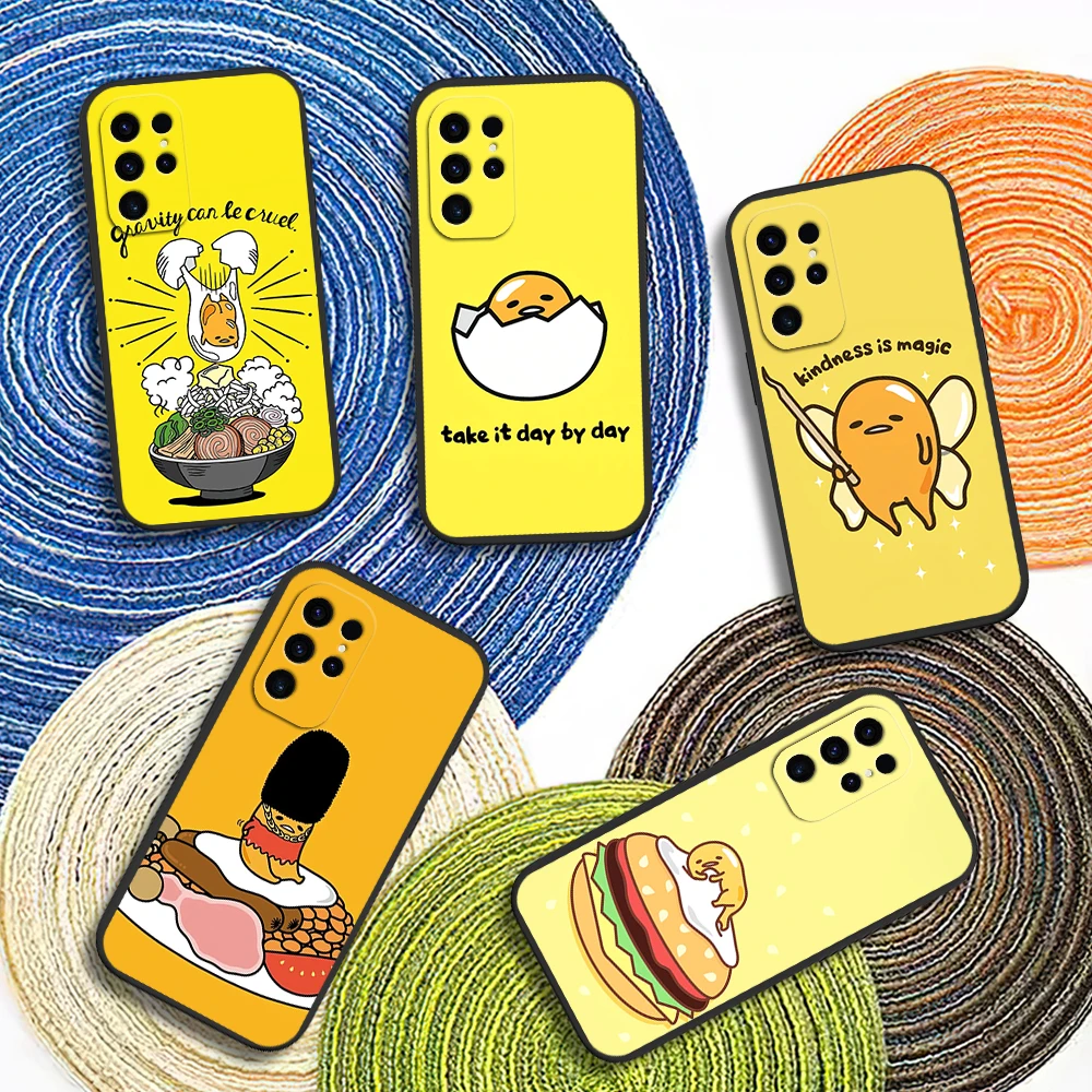 MINISO G-Gudetama Cute Funny Phone Case For Samsung Galaxy A54 A71 A72 A73 S22 S23 Ultra Black Soft Silicone Cover