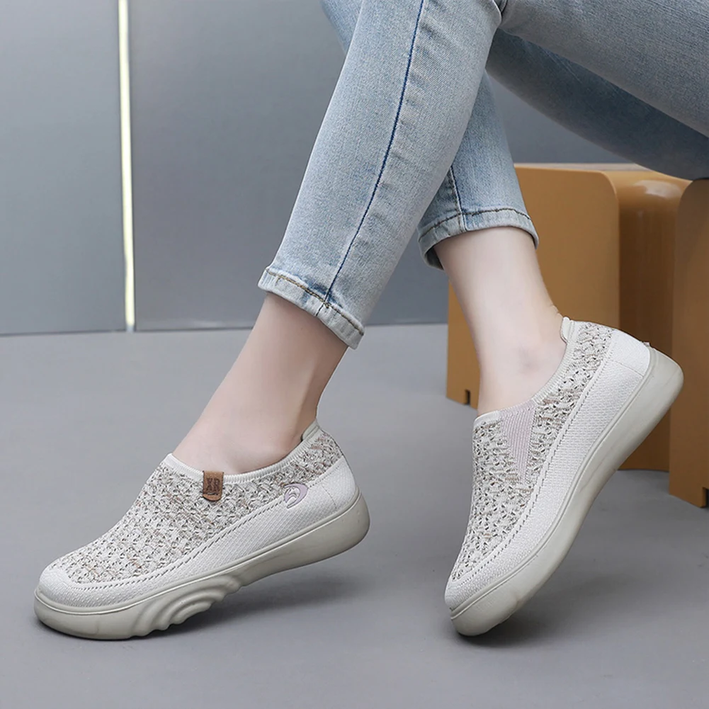 Women Anti Slip Thick Sole Walking Shoes Breathable Casual Travel Shoes Round Toe Lightweight Walking Loafers for Outdoor Travel