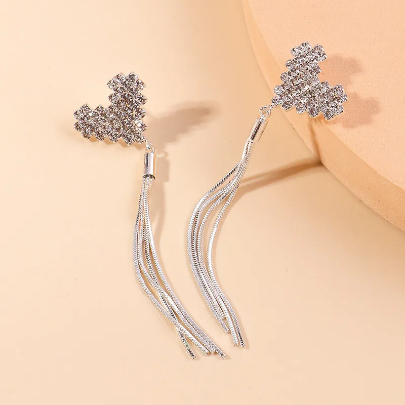 Aihua Koreanische Neue Glänzende Zirkon-Herz-Ohrstecker für Frauen Lange Quasten-Ohrringe Verlobungs- und Jubiläumsschmuck Geschenke – Detail 6