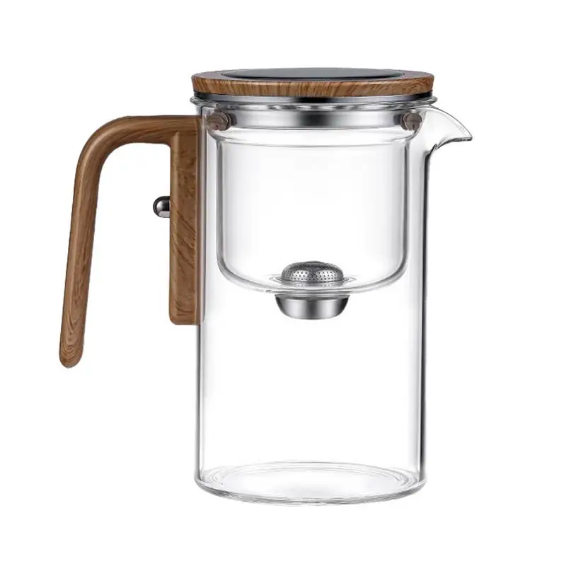 

Glass Teapot With Strainer Wooden Handle Water Separation Teapot Detachable Design Clear Glass Tea Kettle For Brewing Filtering