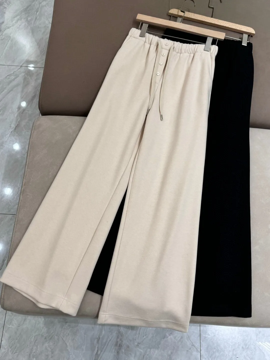 Autumn Winter B*C Women's Elastic Waist Drawstring Pants Cotton Wide-leg Pants Slim Casual Trousers