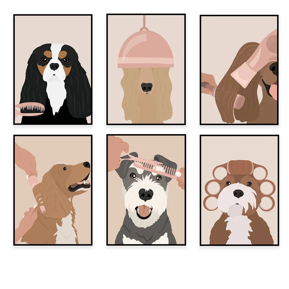 Barber - Dog Grooming Canvas Painting, Dog Grooming Illustration, Grooming Dog Grooming Art, Grooming Salon Decoration Poster