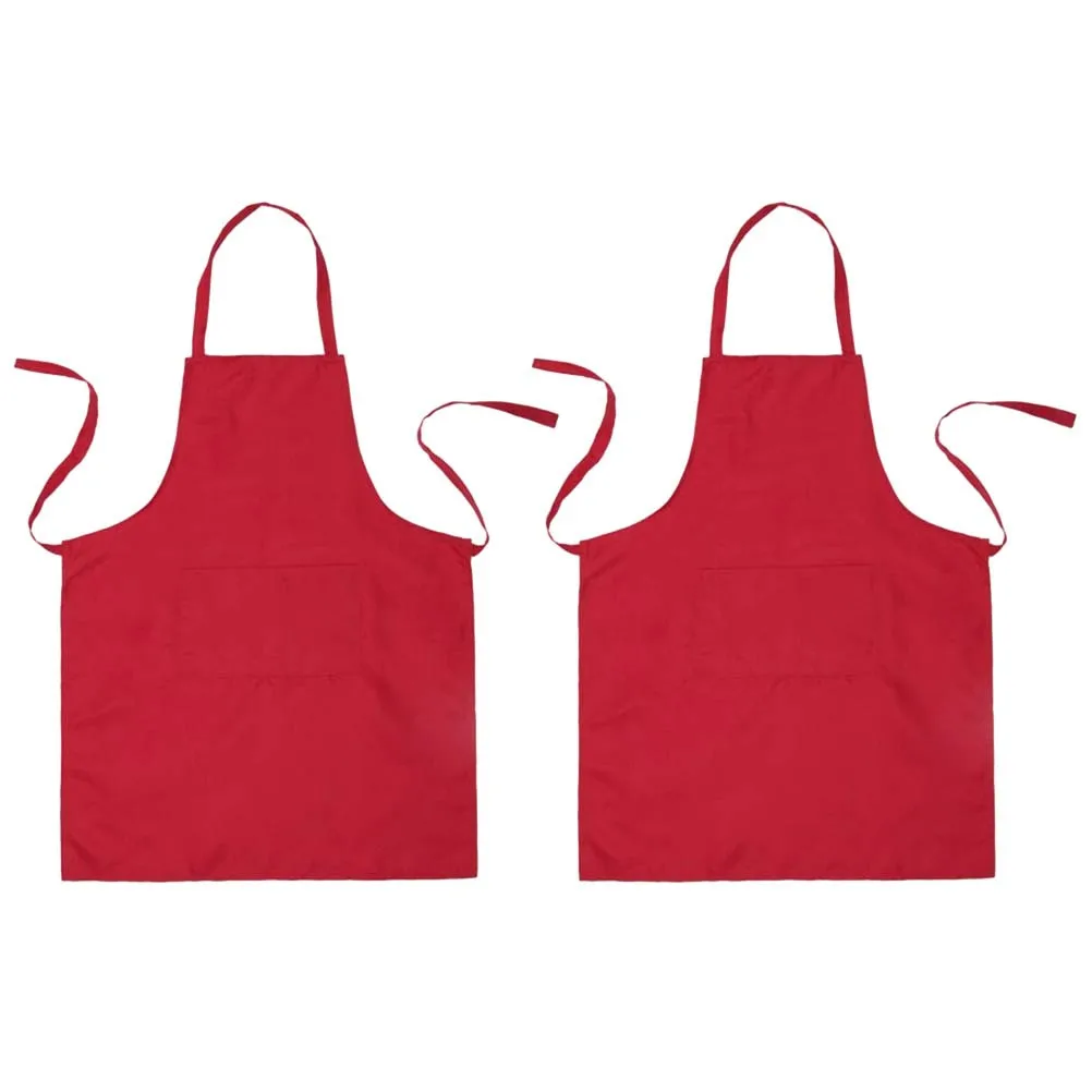 

2Pcs Kitchen Apron 60x70cm Red Waterproof Bib Chef Apron Halter Neck Sleeveless with Storage Pocket for Home Cafe Hotel