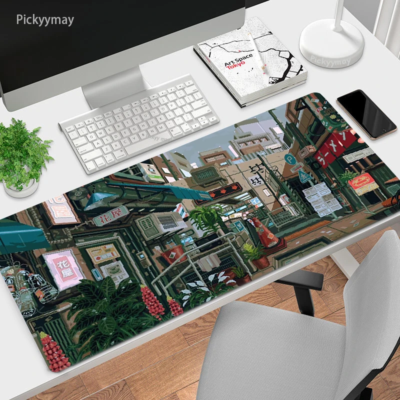 900x400 Large Mouse Pad Pixel Japan Street Mausepad Computer Desk Mat Office Mouse Mats Pc Mousepad Rubber Deskpad Table Carpet