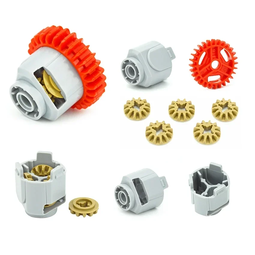 MOC Teile Technisches Differentialgetriebe-28 Zähne mit rundem Achsloch DIY Baustein Differentialgetriebe Haus 65414+65413 Ziegel