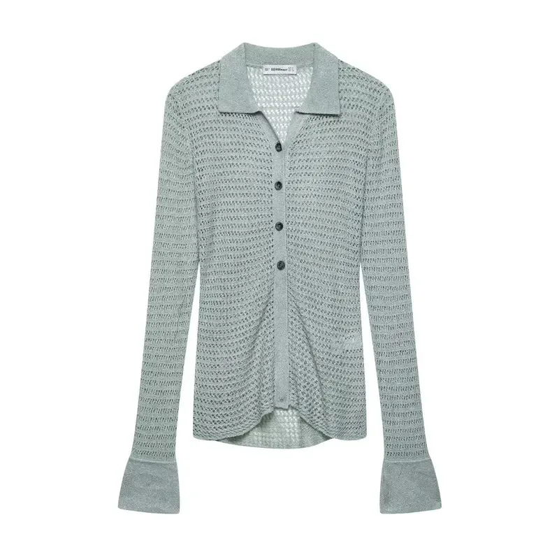 

Vintage Casual Chic Women's Long Sleeve Polo Collar Knitted Sweater Solid Pullover Fashion Spring Summer 2025