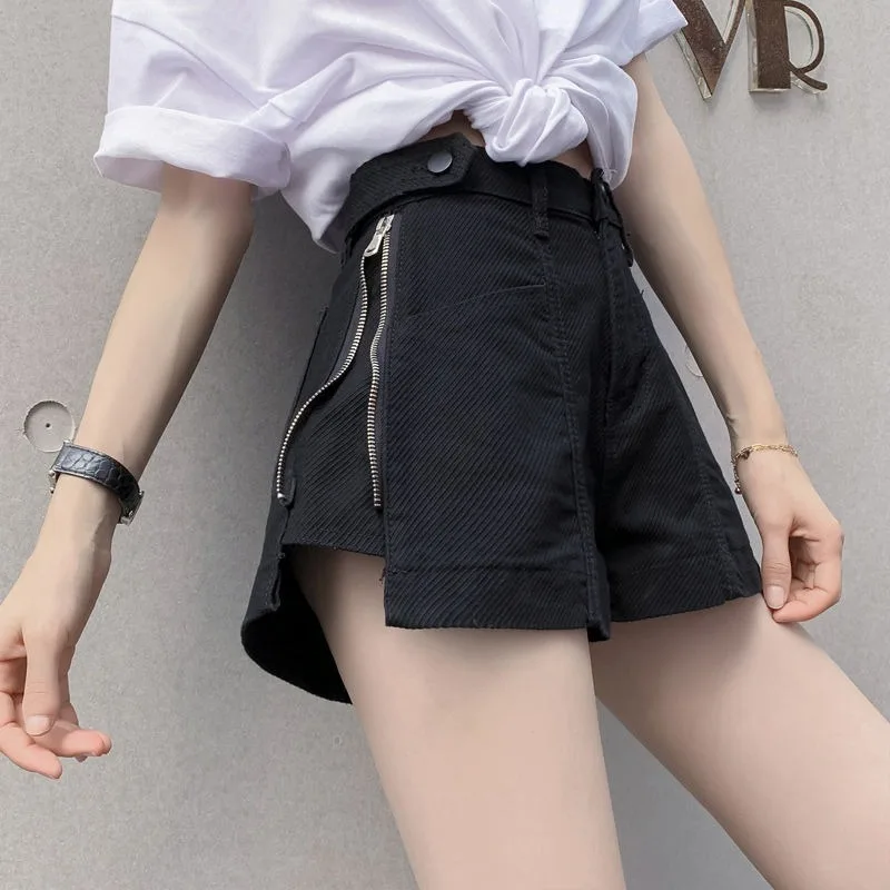Jeans Shorts Women Straight Denim Short Trousers Side Zipper Split Design Outfits Club Women Clothing Summer Wide Leg Hot Pants