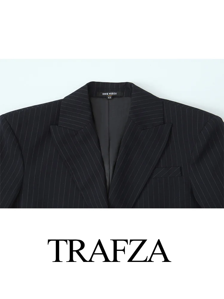 TRAFZA 2024 Vintage damskie krótkie marynarki w paski dekoracja kieszeni Slim Casual Street Style kobiece marynarki biurowe znosić