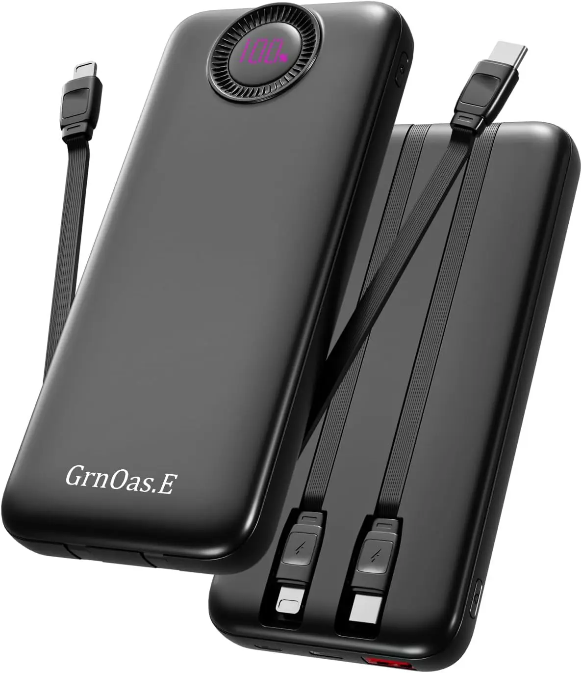 

Внешний аккумулятор 10000 мАч 22.5 Вт с быстрой зарядкой, встроенными кабелями и 4 выходами для iPhone, Android, iPad, для путешествий