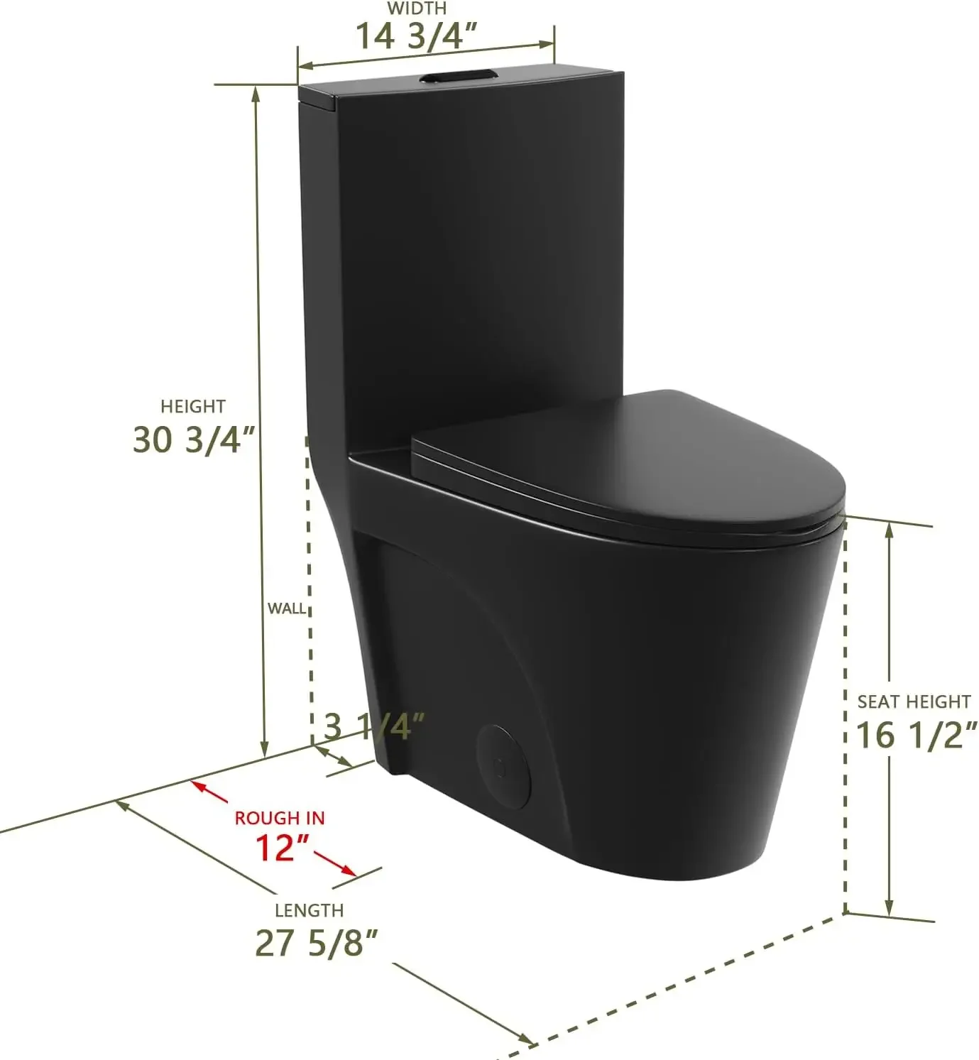 Elongated One Piece Toilet Soft Close Seat with High Efficiency Dual Flush Rough In Toilet with Comfortable Seat Height Ace