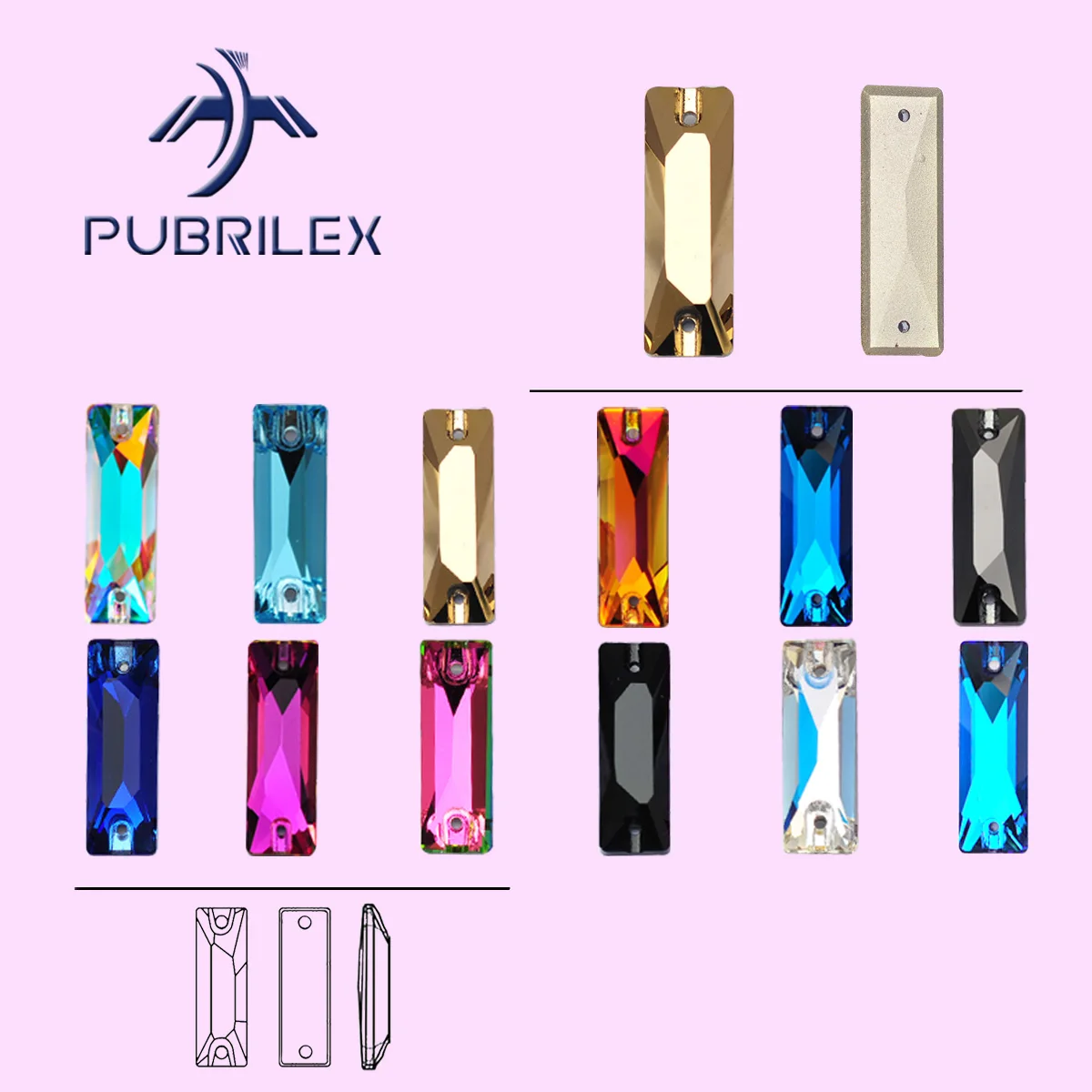 PUBRILEX Wholesale K9 Glass Cosmic Baguette Edges with Chamfers Sew On Rhinestones For DIY Garment Eveningwear Wedding gowns