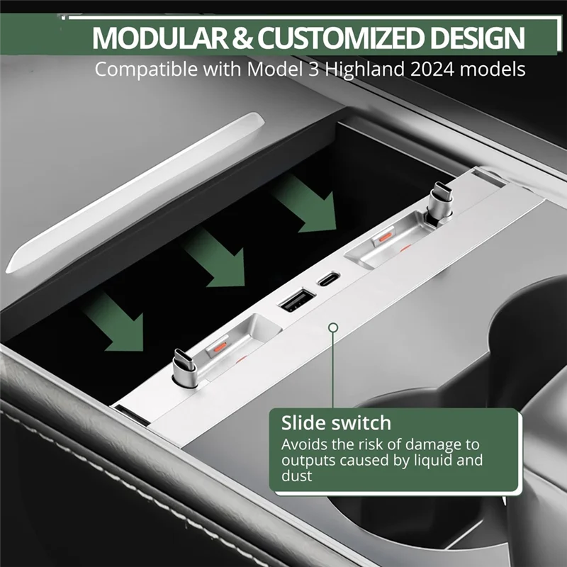 Exclusivo adaptador de Cable de carga rápida Hub USB para estación de acoplamiento de consola central Tesla Model 3 Highland Model Y Juniper 2025