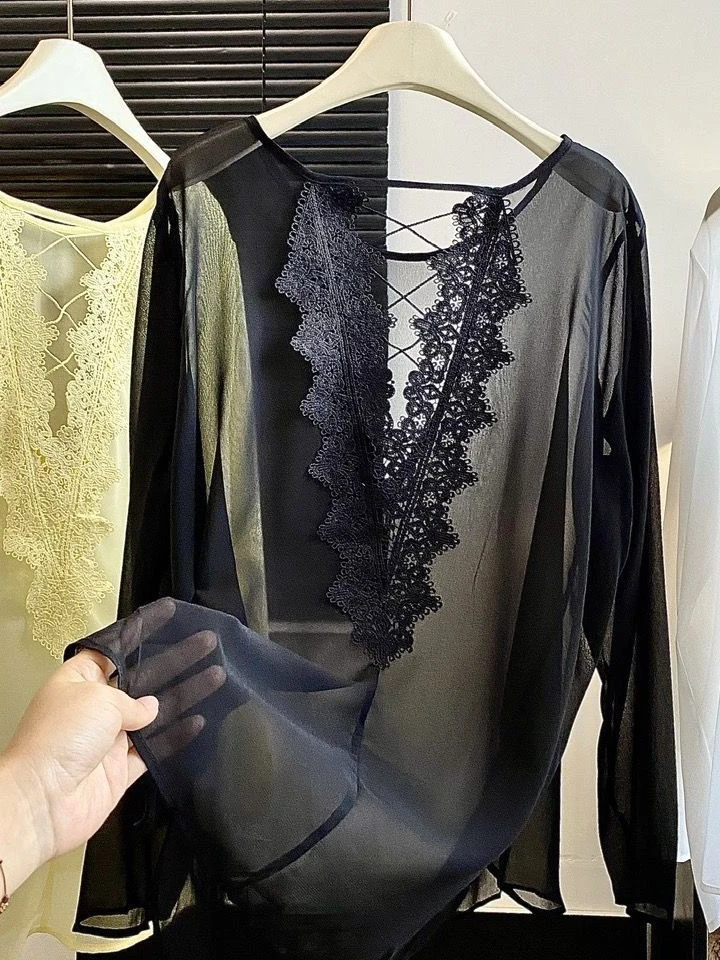 

Модный женский шифоновый топ миди с завязками на балу, солнцезащитный крем, повседневный весенне-летний новый Sle Faionable, свободный круглый Ne Long Sve