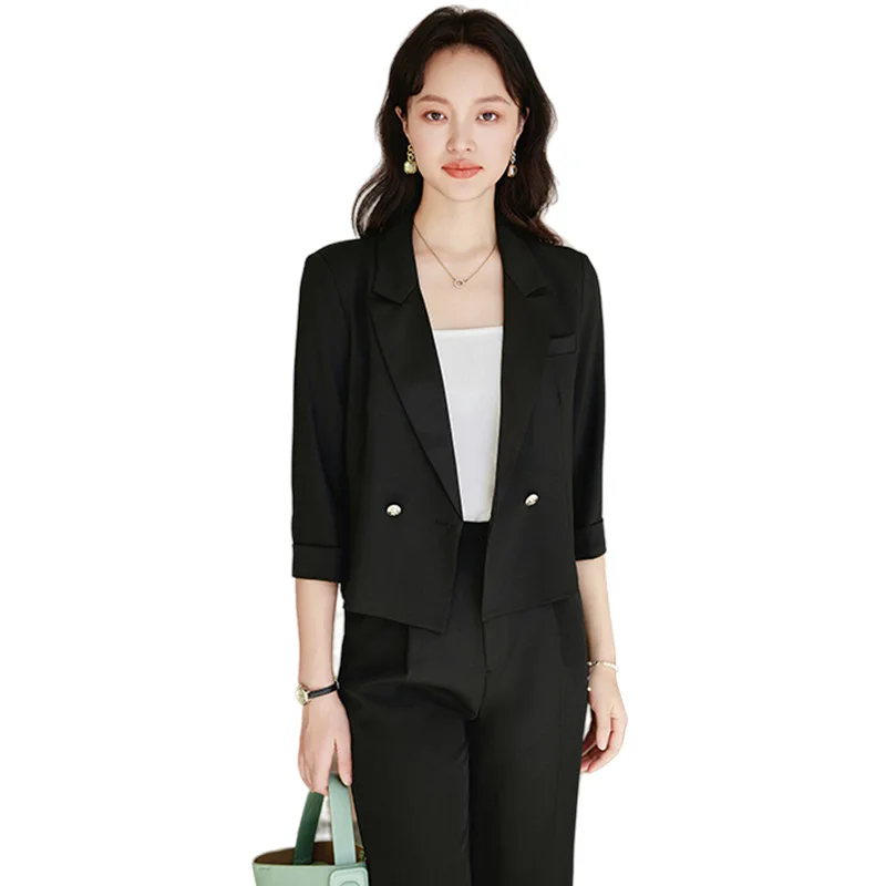 Jaqueta blazer curta casual para mulheres, novo estilo primavera e outono, sensação sofisticada, versão pequena coreana, terno profissional solto