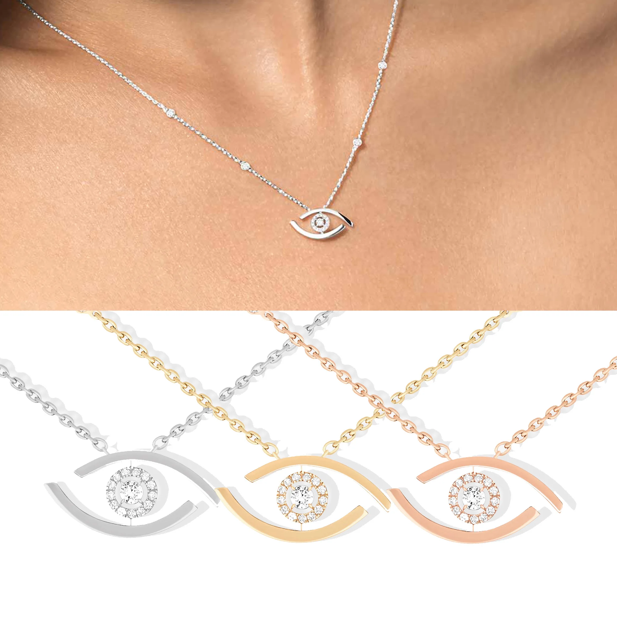 

Pure Silver s925 New LUCKY EYE Series Eye Shaped Sparkling Charm Luxury Women's Necklace