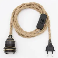 Vintage Hemp Rope Chandelier Metal E26 E27 Lamp Base Socket 2M Hemp Rope Cable Edison Bulb Socket Cord