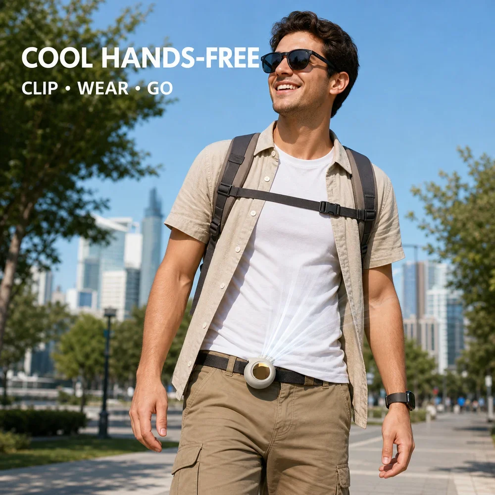 Portable Personal Cooling Fan 360° Adjustable Airflow Type-C 3-Speed Waist Belt Clip Fan For Outdoor Commuting 04