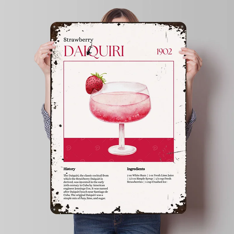 الفراولة Daiquiri كوكتيل المعادن المشارك علامات معدنية جدار الفن مكتب ديكور مخصص تين تسجيل للمنزل الديكور بار الملحقات #1