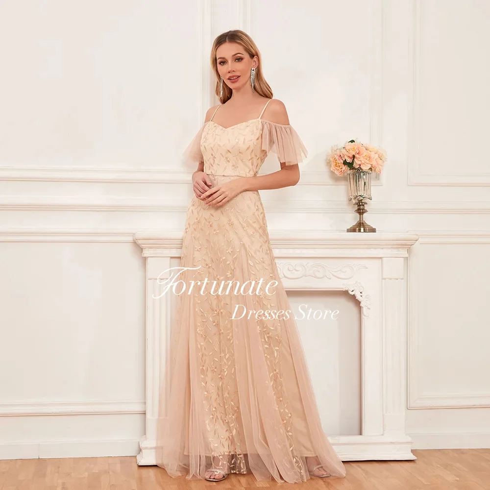 Customized Fortunate Embroidery Lace Evening Dresses Spaghetti Strap Sweetheart Off Shoulder Ruffles A-Line Prom Gowns 2025