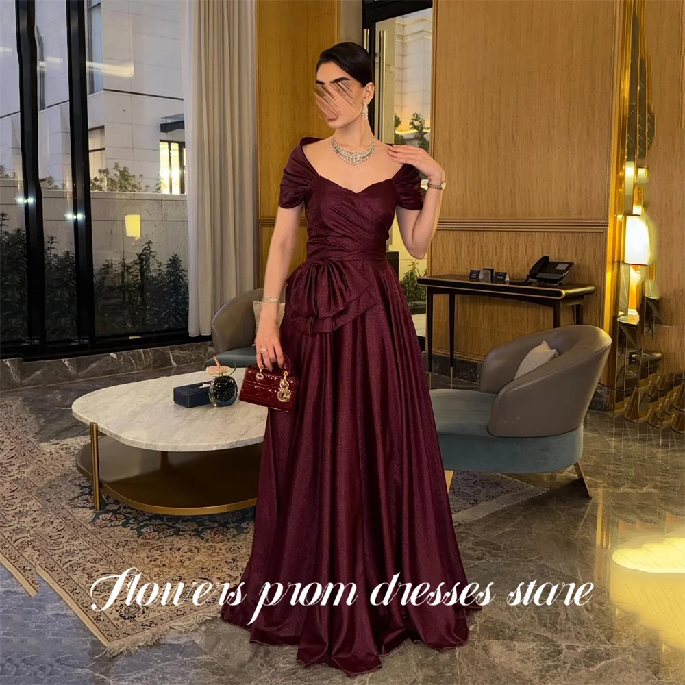 

Flowers Burgundy Party Dress with Bow Night Dresses Lace Up Back Prom Dress Off Shoulder for Woman Satin 프롬 드레스 Customized